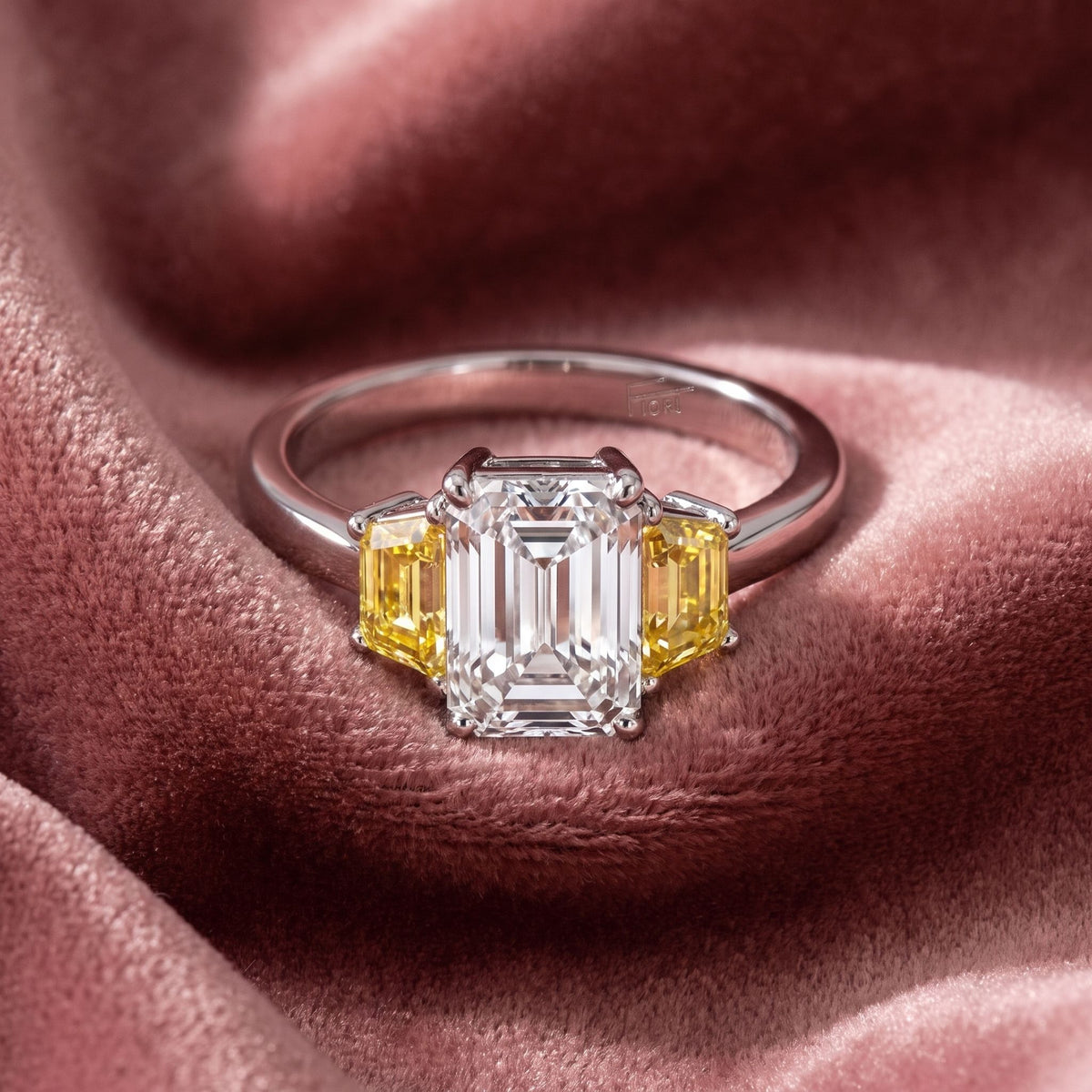 18K Trilogy Emerald Diamond Ring — AI cloth, in-house