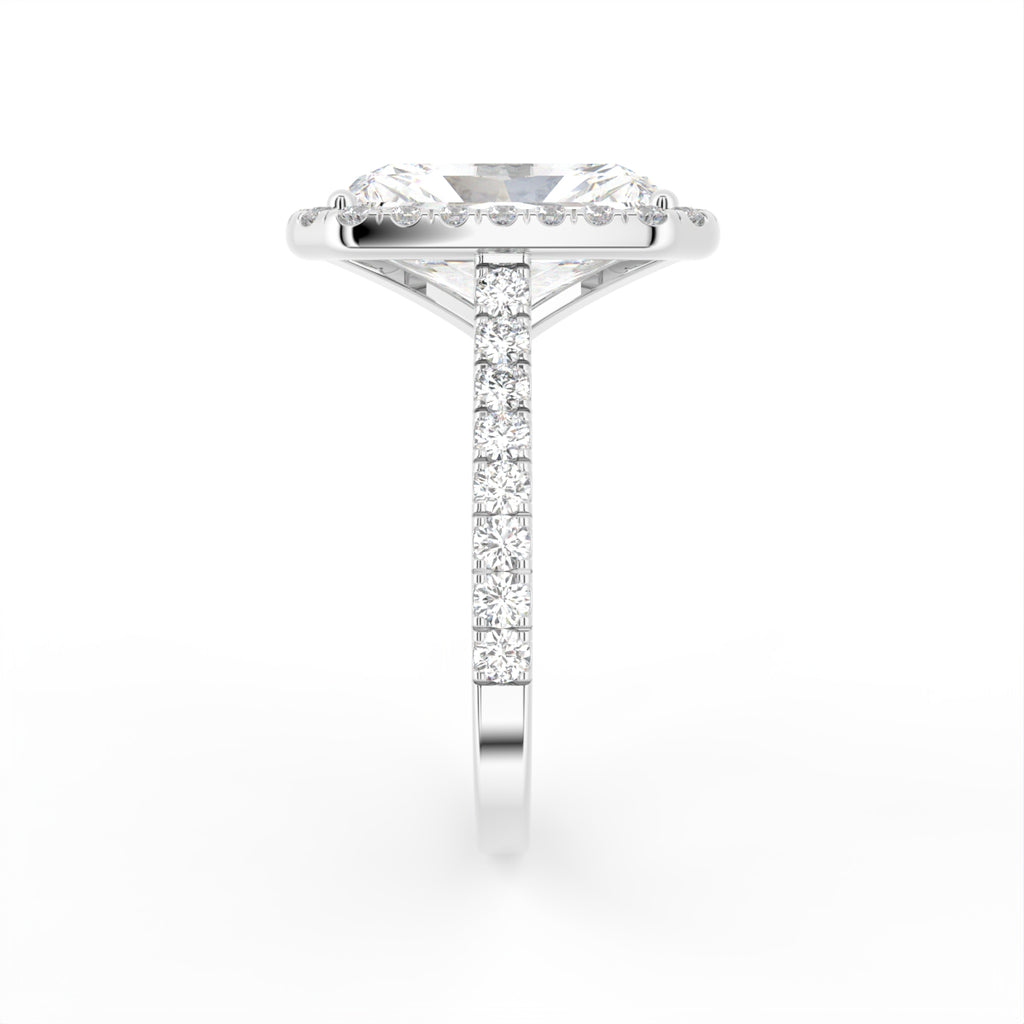 18K White Gold Halo Emerald Diamond Engagement Ring — SIDE