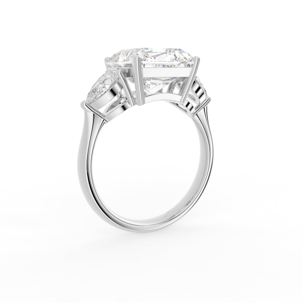 18K White Gold Trilogy Asscher Diamond Engagement Ring — 3D VIEW