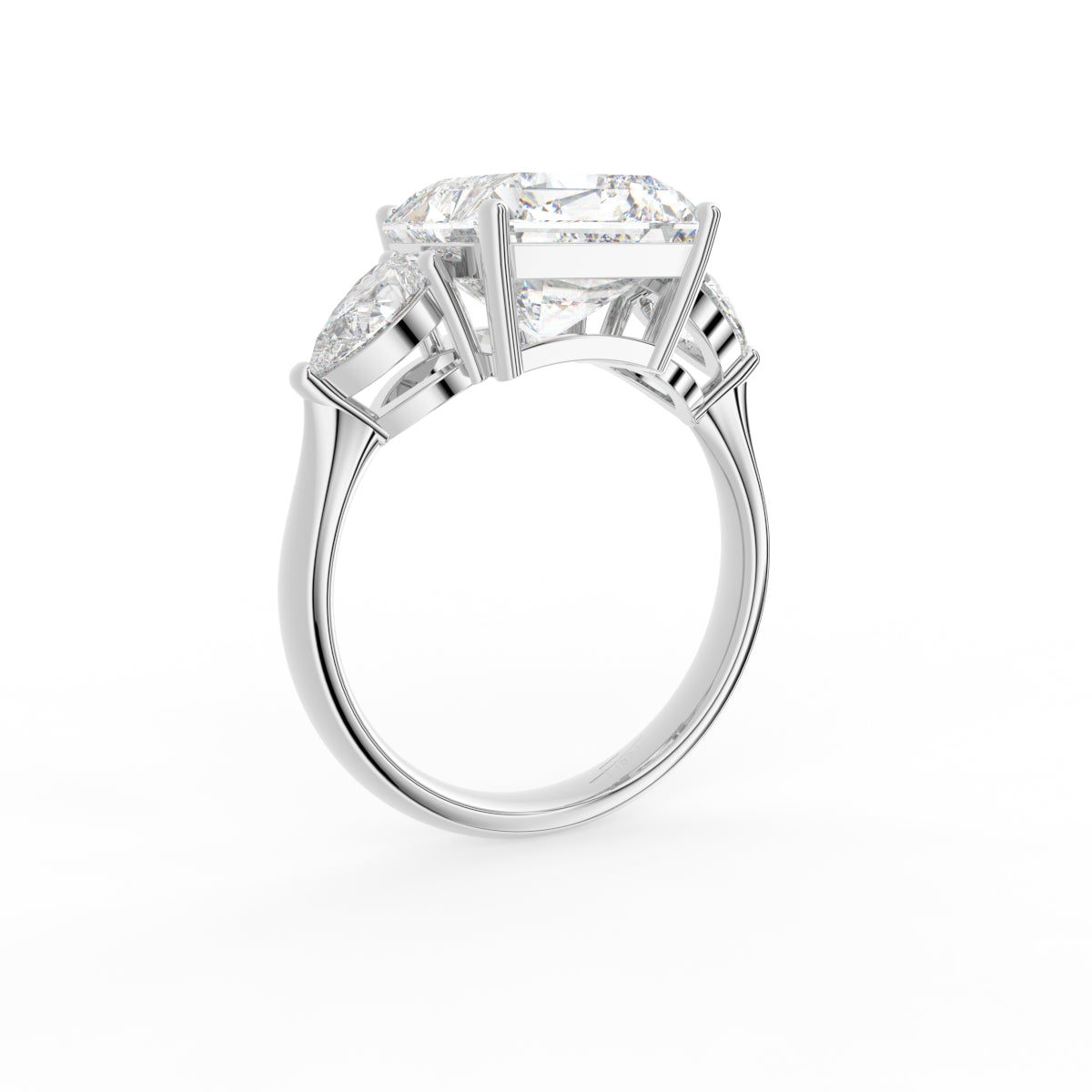 18K White Gold Trilogy Asscher Diamond Engagement Ring — 3D VIEW