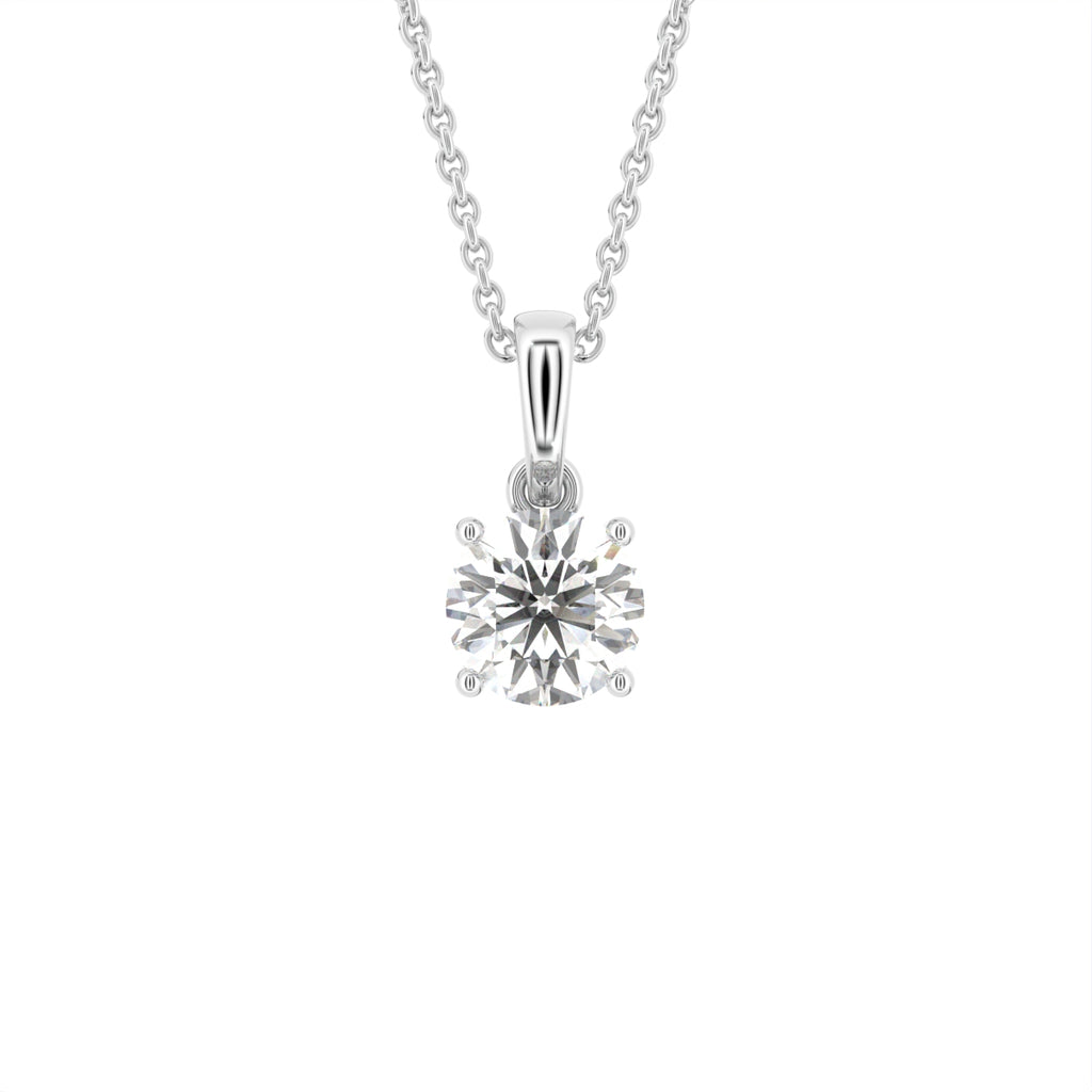 14K White Gold Solitaire Round Diamond Pendant — FRONT