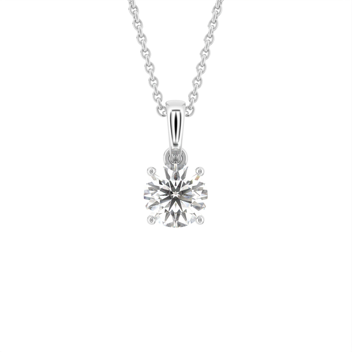 14K White Gold Solitaire Round Diamond Pendant — FRONT