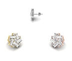14K White Gold Floral Baguette Diamond Earrings — 3 COLOR