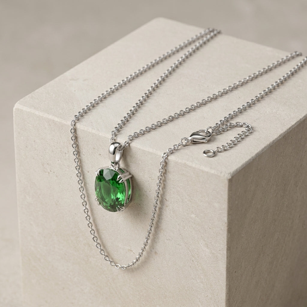 18K Yellow Gold Solitaire Cushion Emerald Pendant