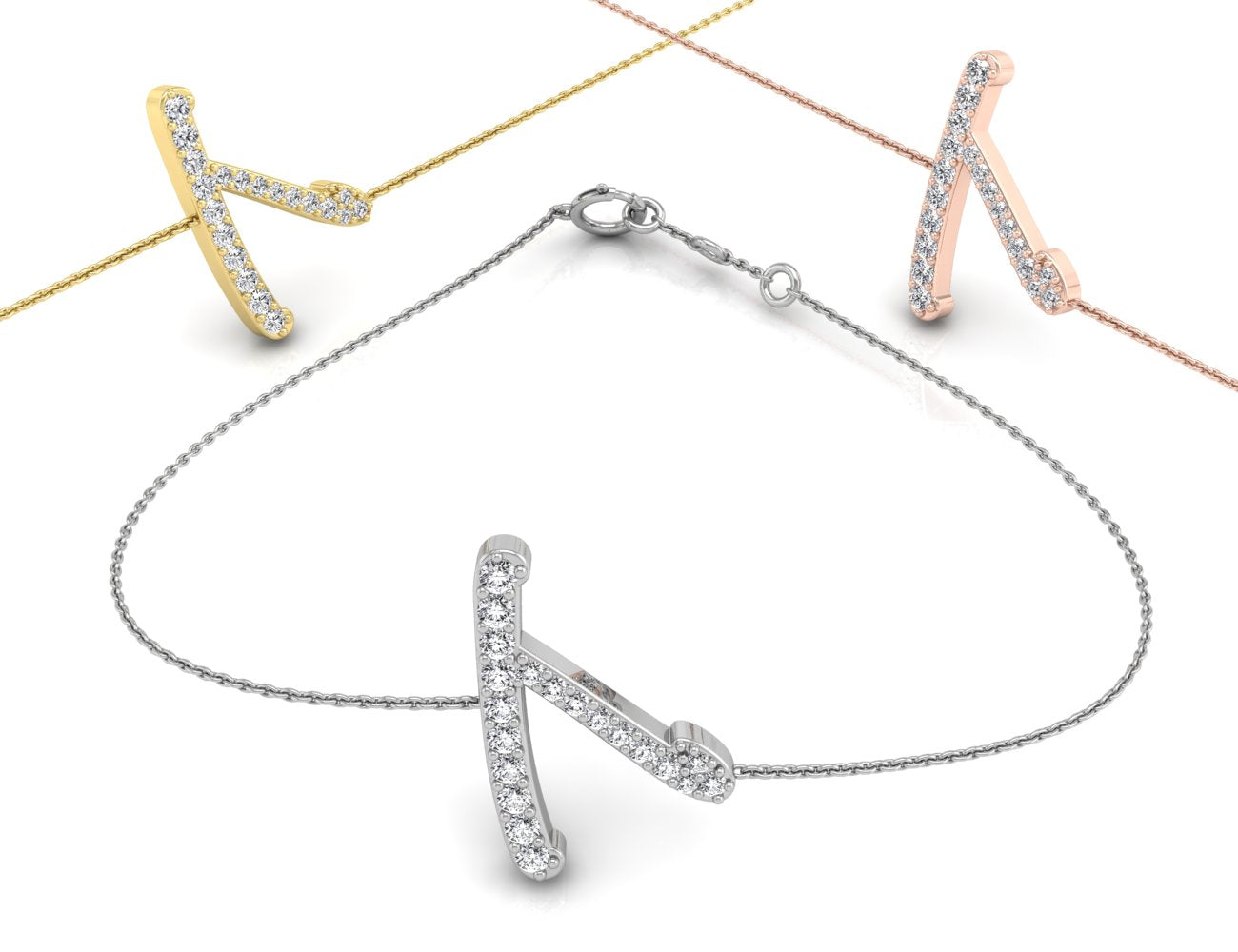 18K Rose Gold Alphabet Round Diamond Bracelet — 3 COLOR
