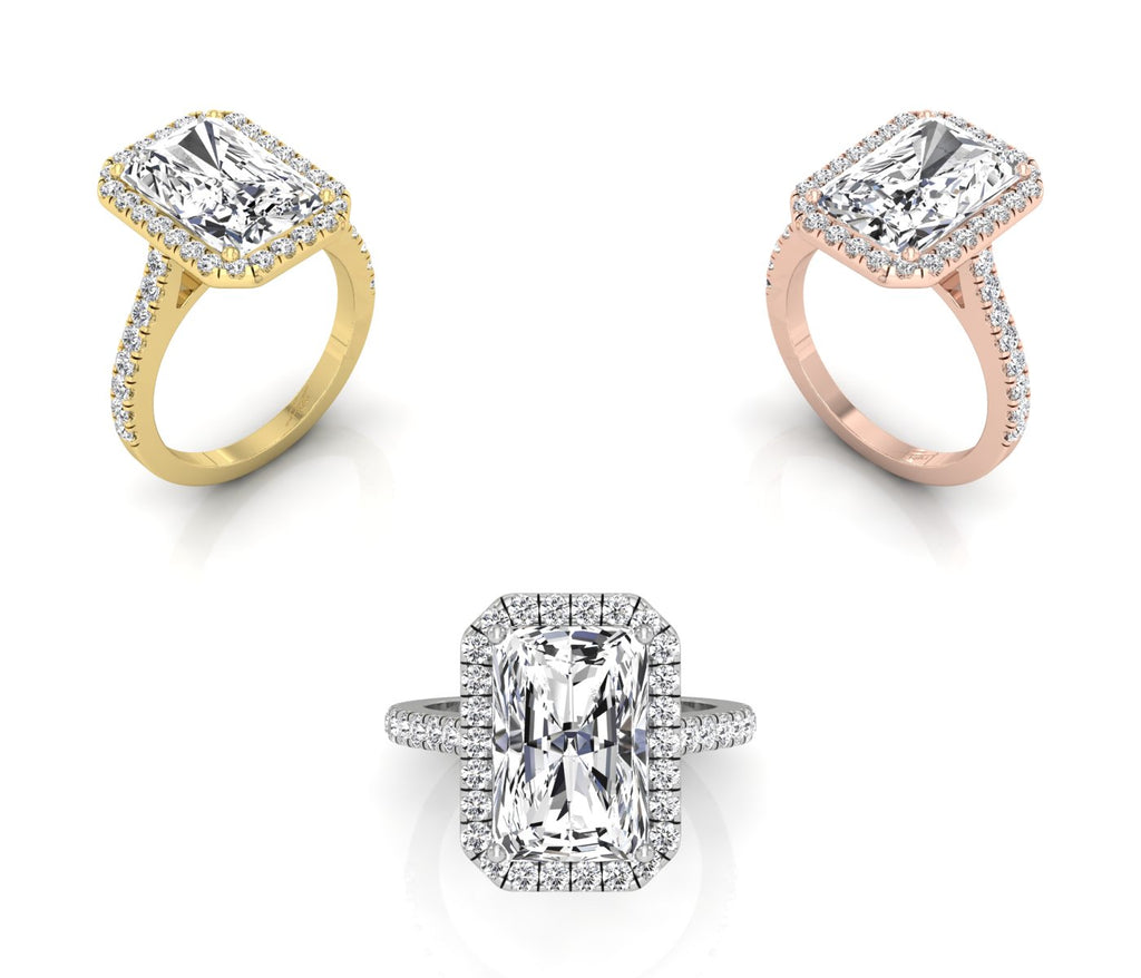 18K White Gold Halo Emerald Diamond Engagement Ring — 3 COLOR