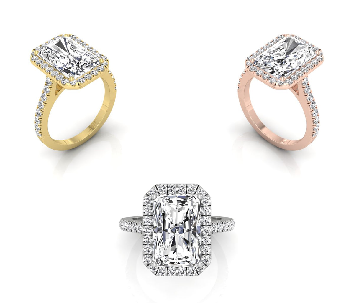 18K White Gold Halo Emerald Diamond Engagement Ring — 3 COLOR