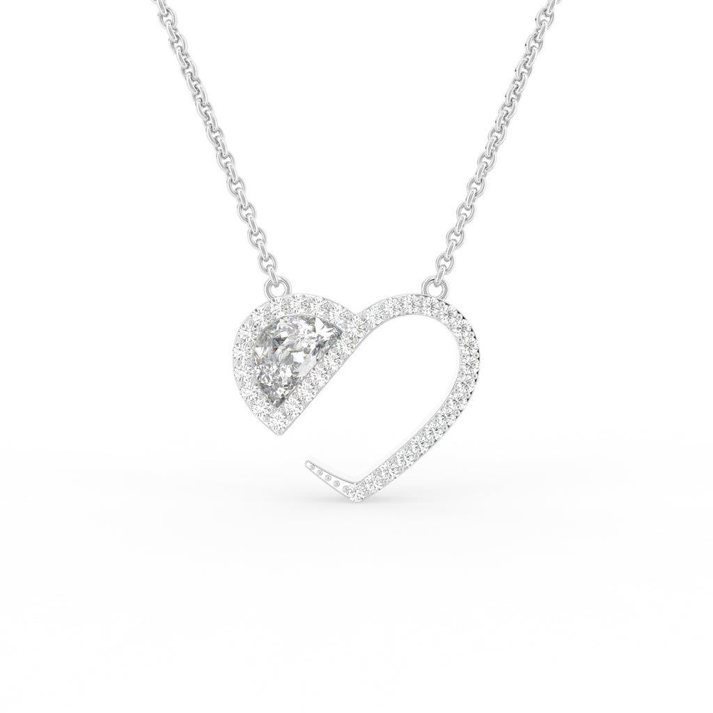 18K Solitaire Halo Round Diamond Pendant — FRONT