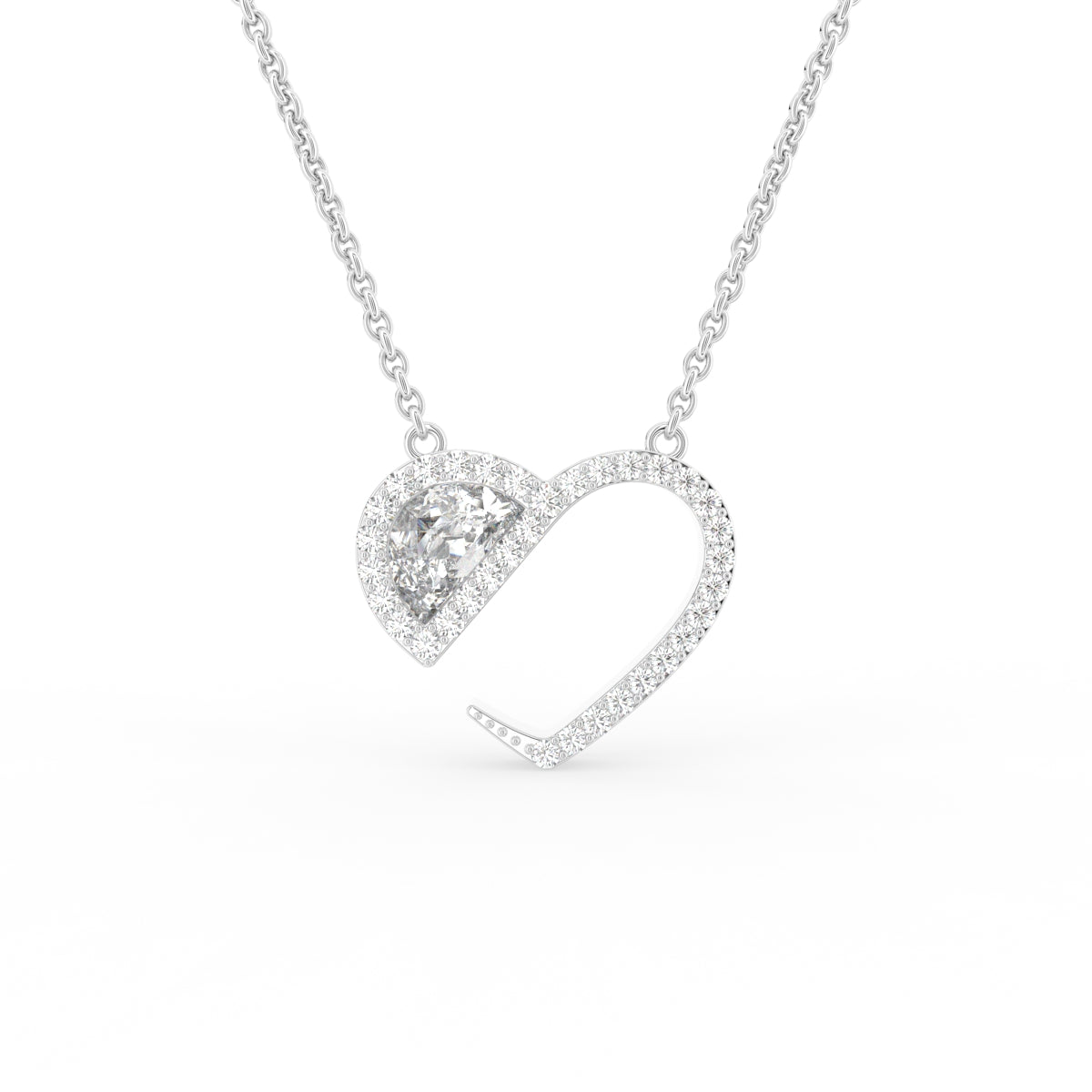 18K Solitaire Halo Round Diamond Pendant — FRONT