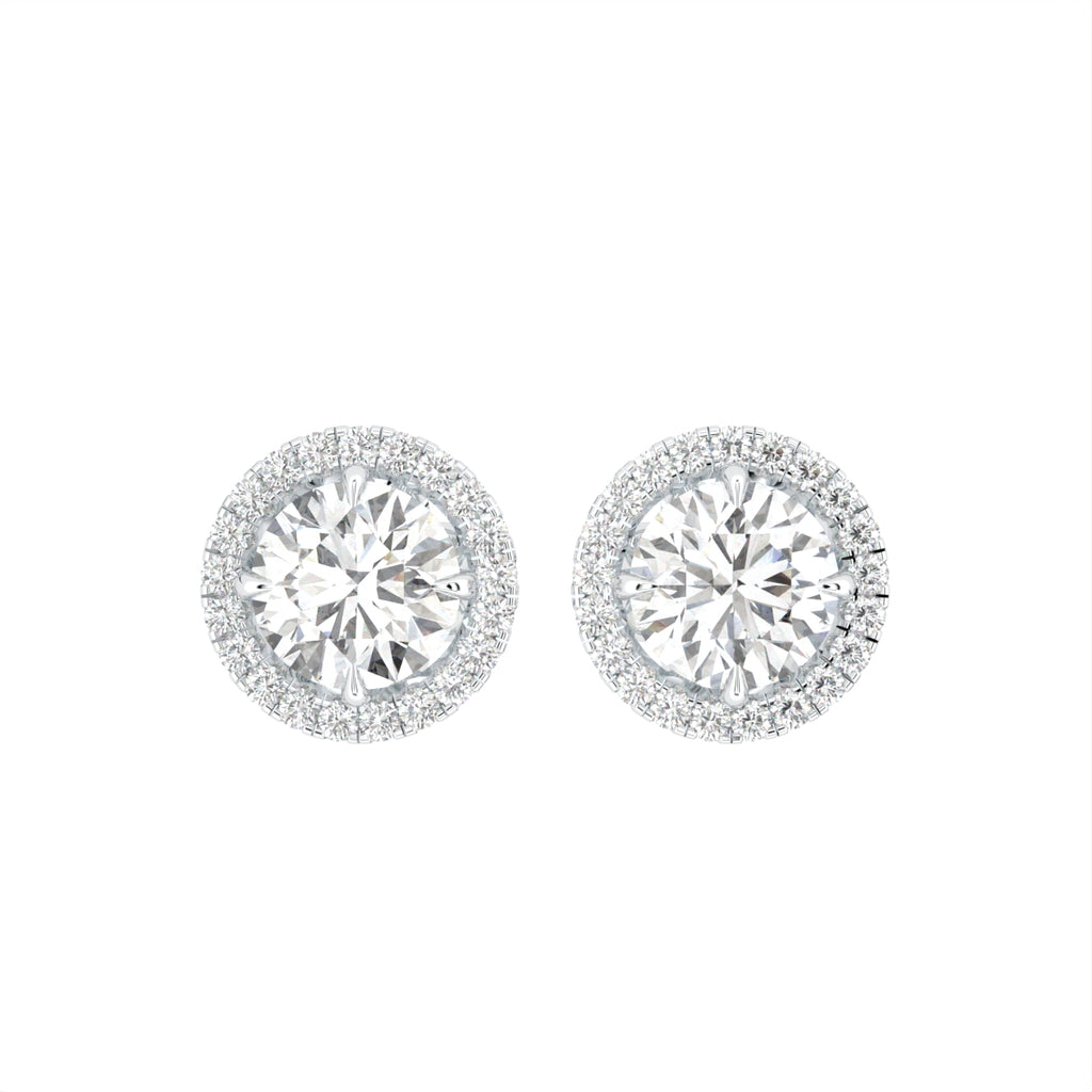 18K Halo Solitaire Diamond Stud Earrings — TOP