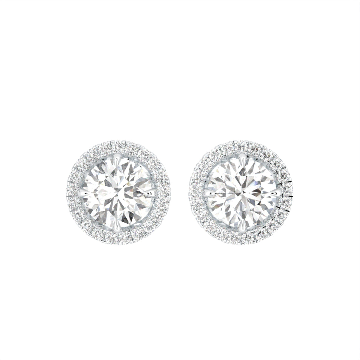 18K Halo Solitaire Diamond Stud Earrings — TOP