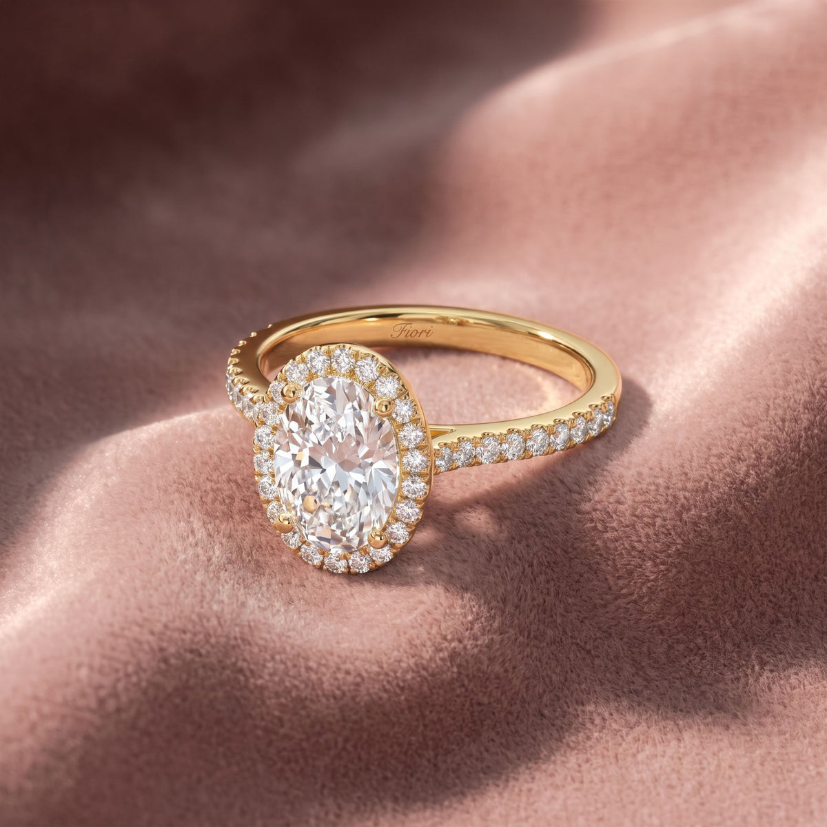 18K Halo Oval Diamond Ring — AI cloth, in-house