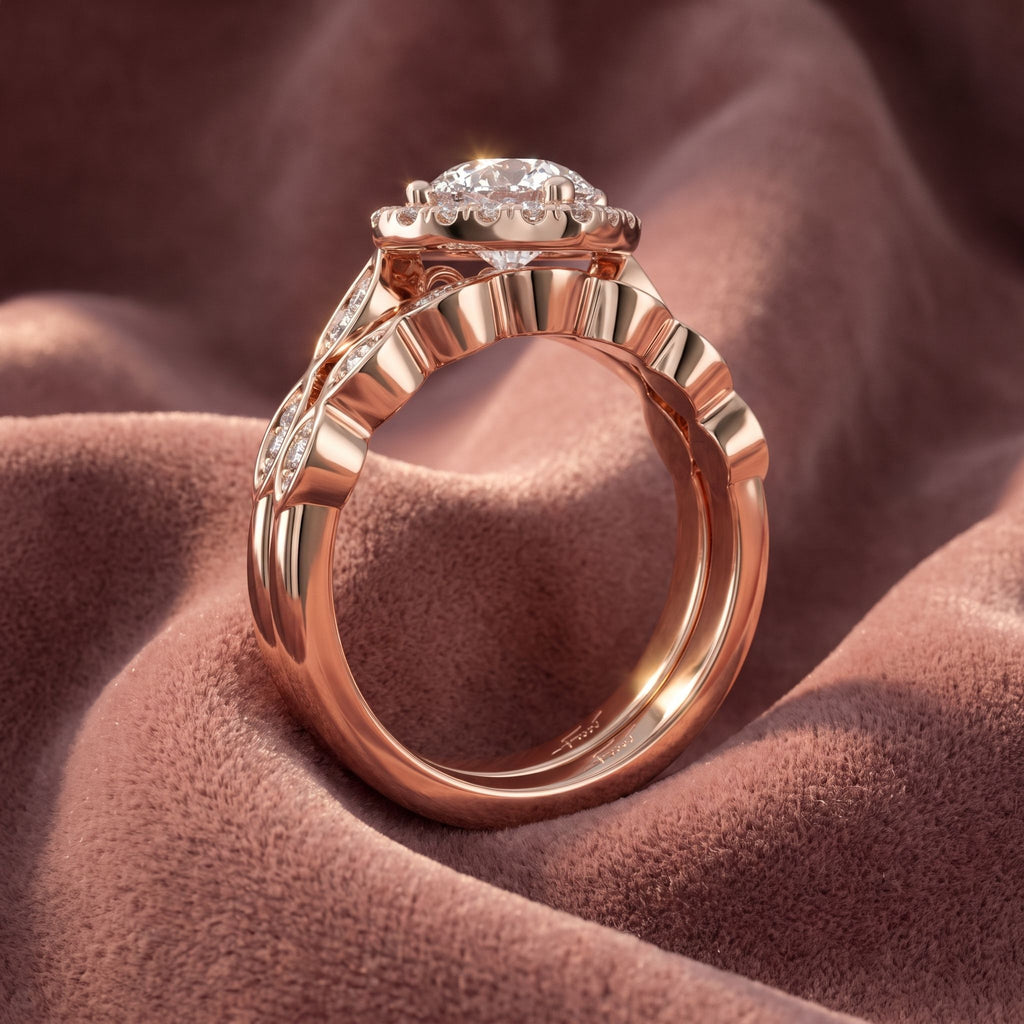 18K Halo Round Diamond Engagement Ring — AI cloth, in-house
