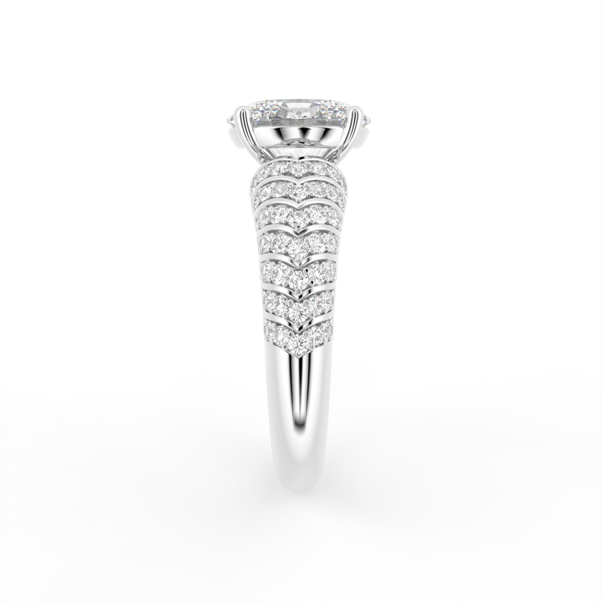 18K White Gold Oval Diamond Engagement Ring — SIDE