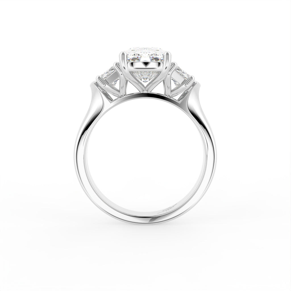 18K White Gold Modified Emerald Diamond Ring — FRONT