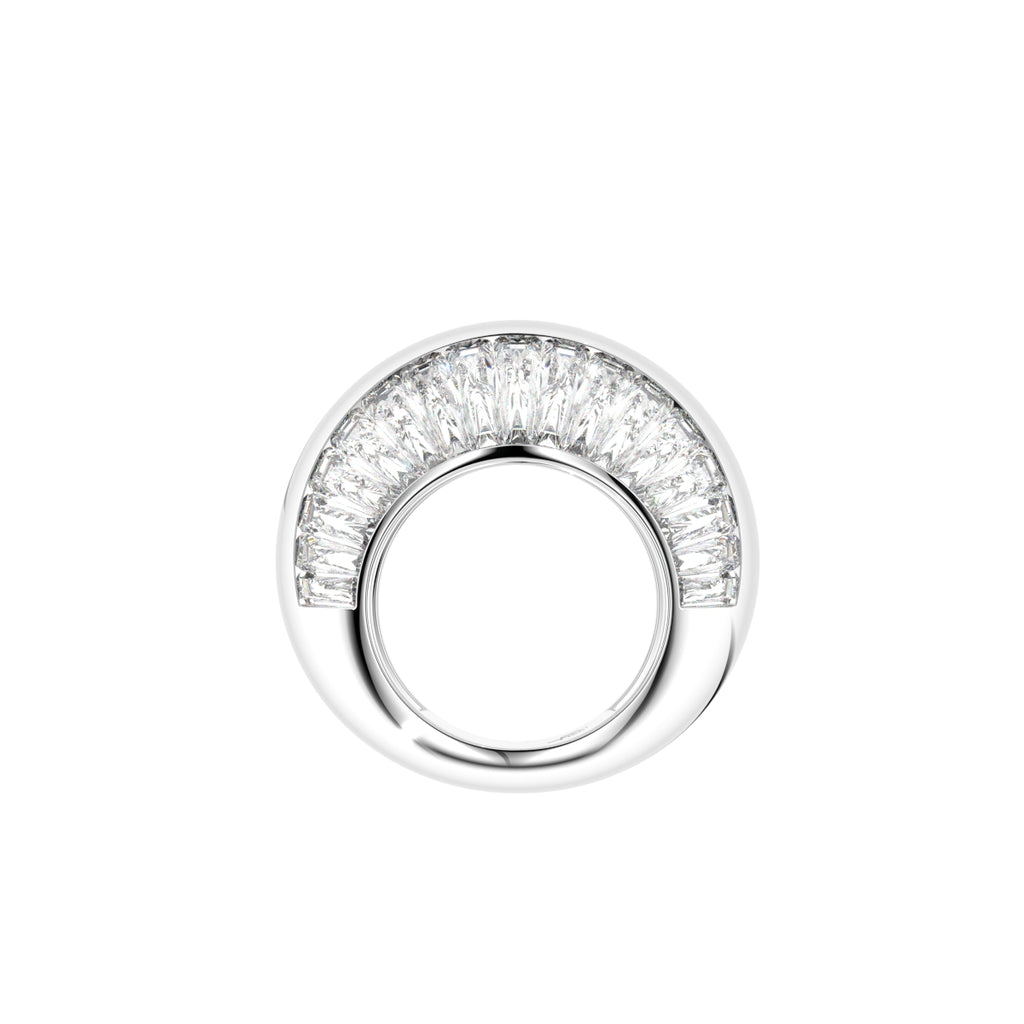 14K White Gold Baguette Diamond Dome Ring — FRONT