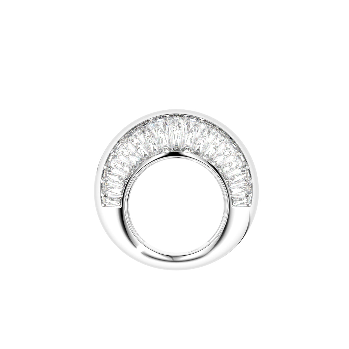14K White Gold Baguette Diamond Dome Ring — FRONT