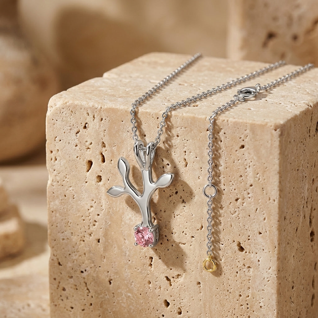 18K Antler Round Pink Diamond Pendant