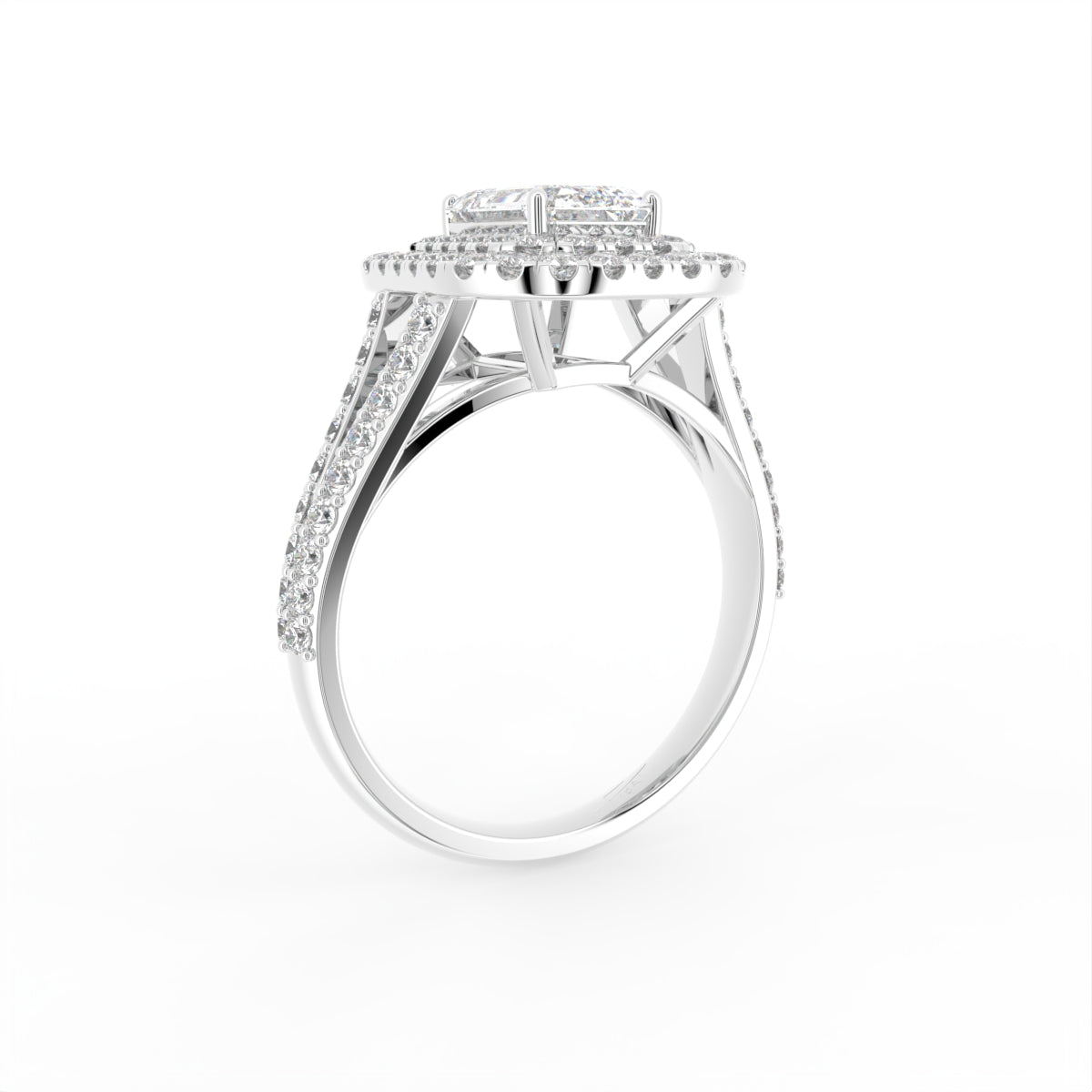 18K Halo Emerald Diamond Ring — 3D VIEW