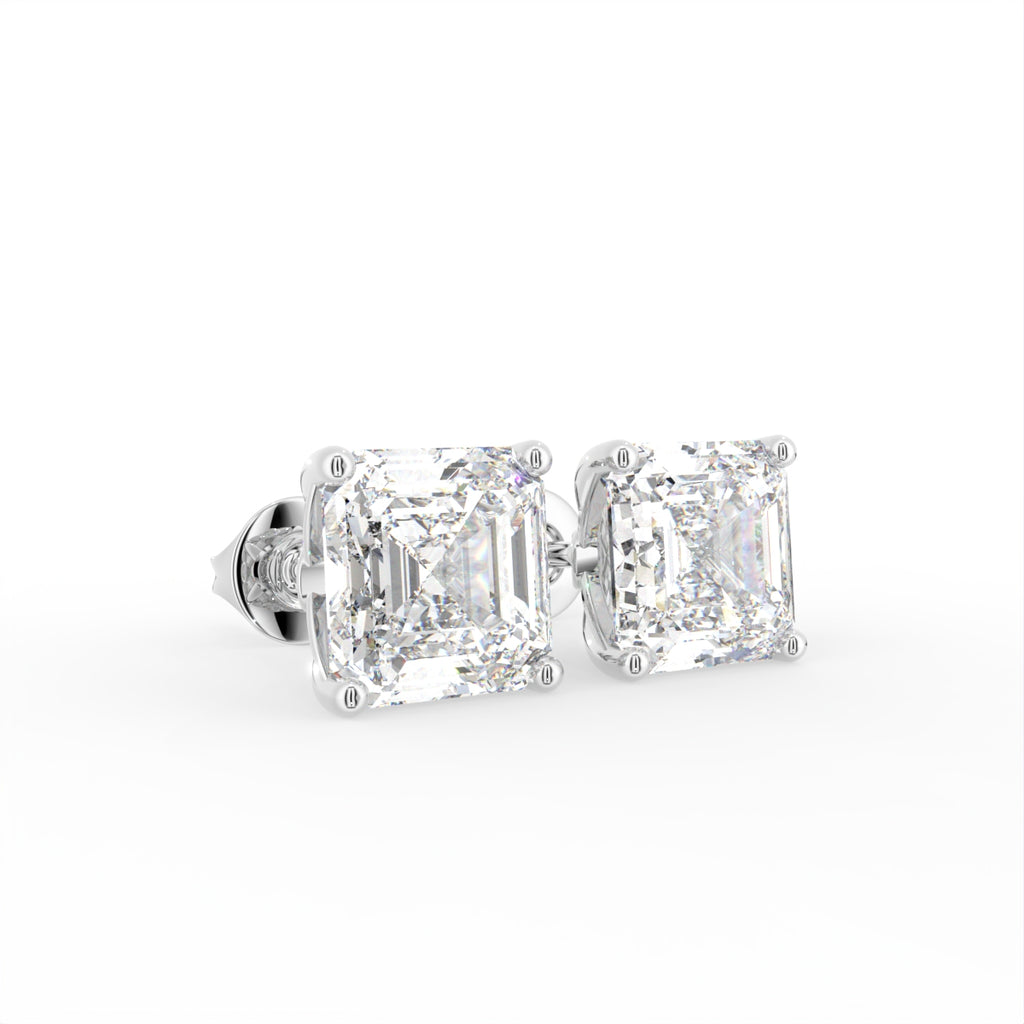 18K Asscher Solitaire Diamond Earrings — 3D VIEW
