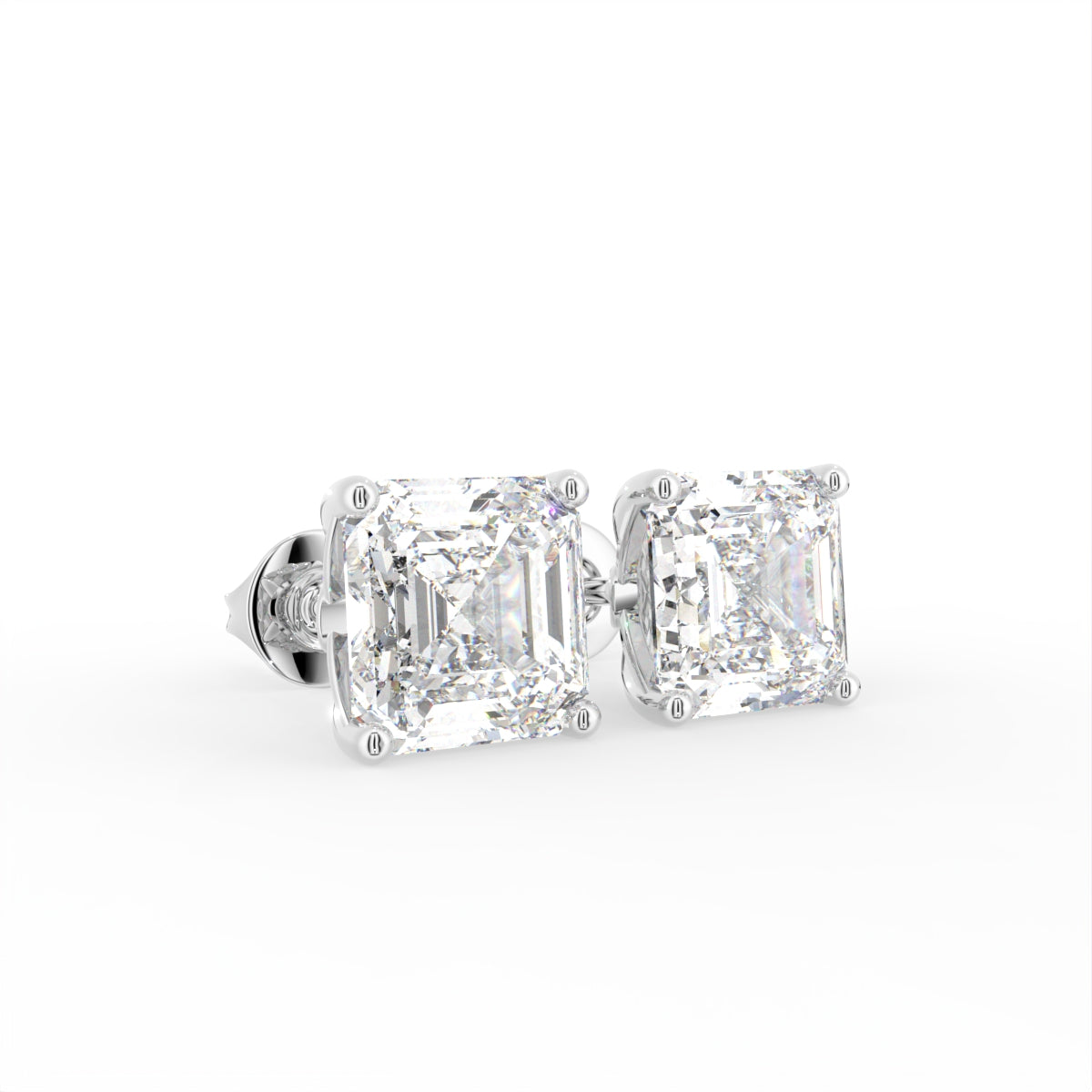 18K Asscher Solitaire Diamond Earrings — 3D VIEW