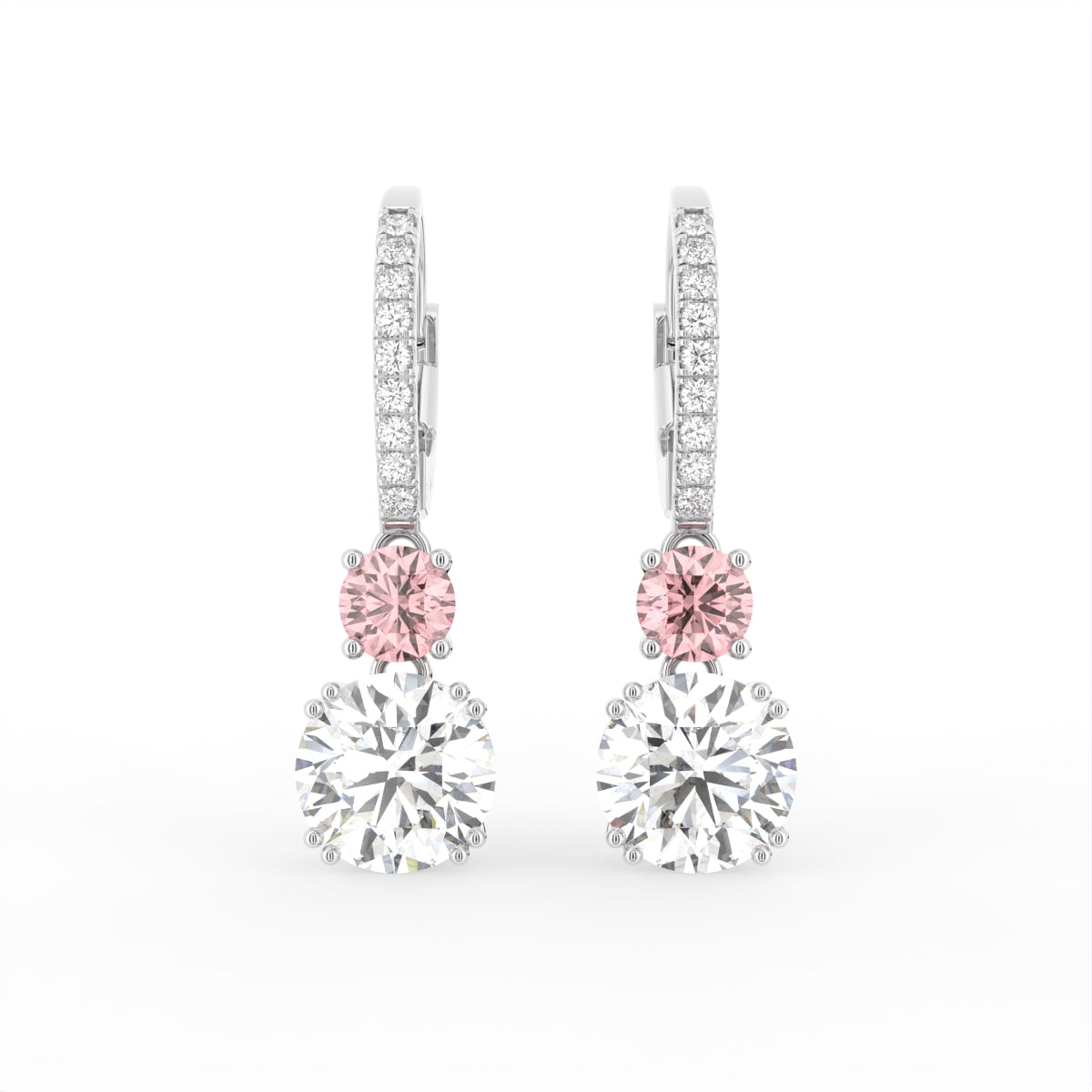 18K Round Pink Diamond Earrings — TOP