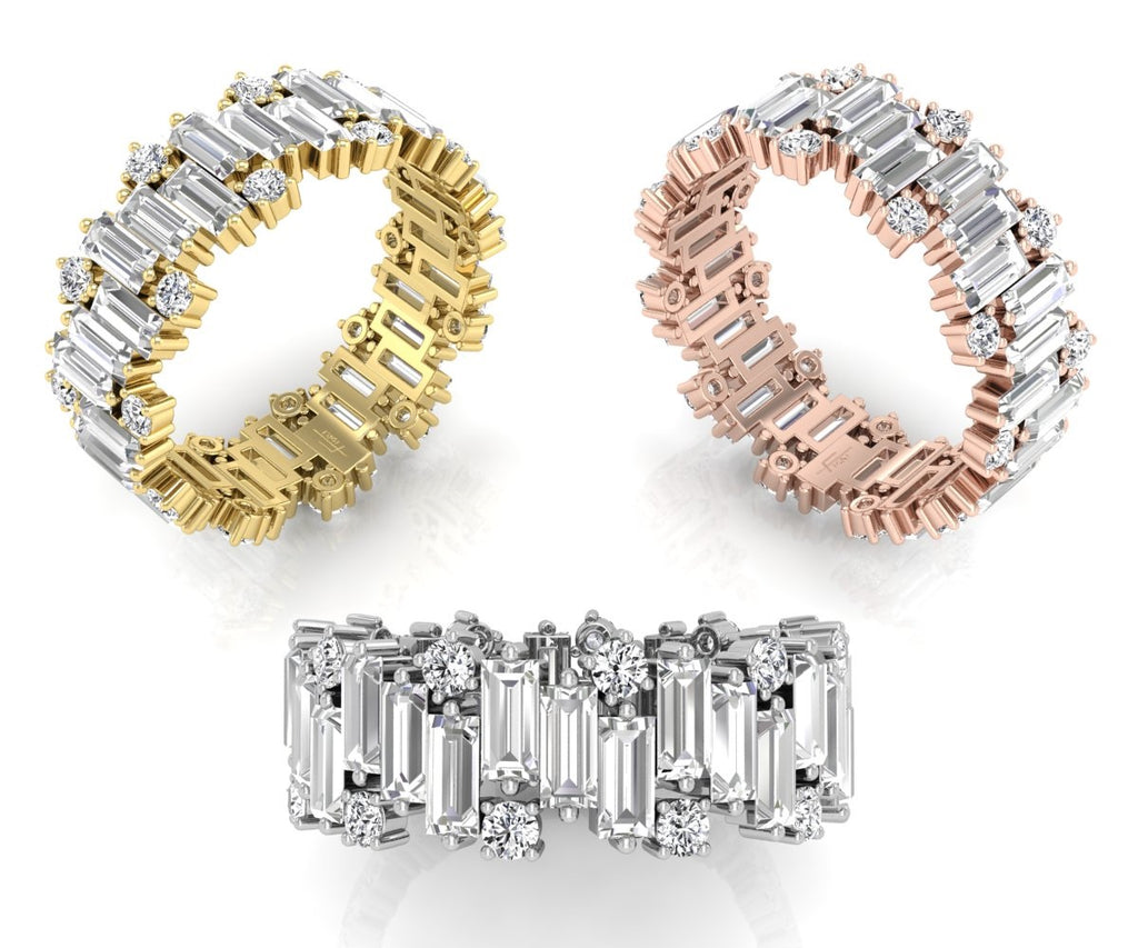 18K White Gold Baguette Eternity Diamond Ring — 3 COLOR