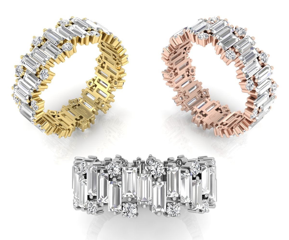 18K White Gold Baguette Eternity Diamond Ring — 3 COLOR