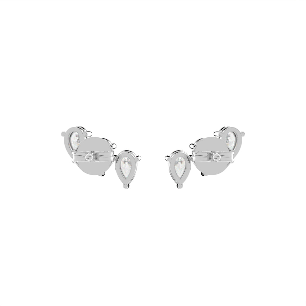 18K White Gold Pear Diamond Climber Earrings — BACK