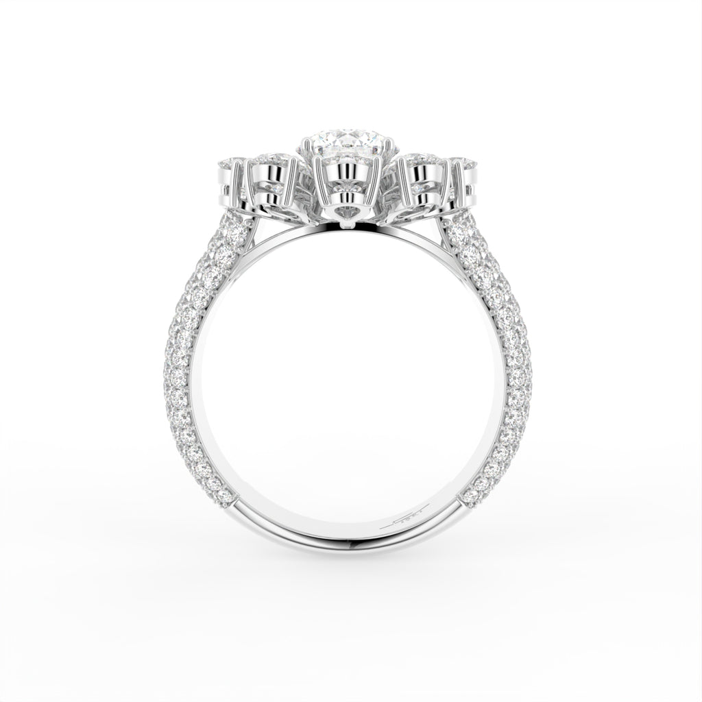 18K Floral Halo Diamond Ring — FRONT