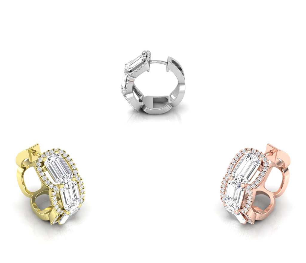 14K White Gold Pave Diamond Hoop Earrings — 3 COLOR