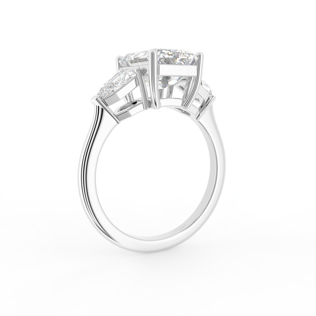 vimg:Z00248|18K Trilogy Emerald Diamond Ring — 3D VIEW