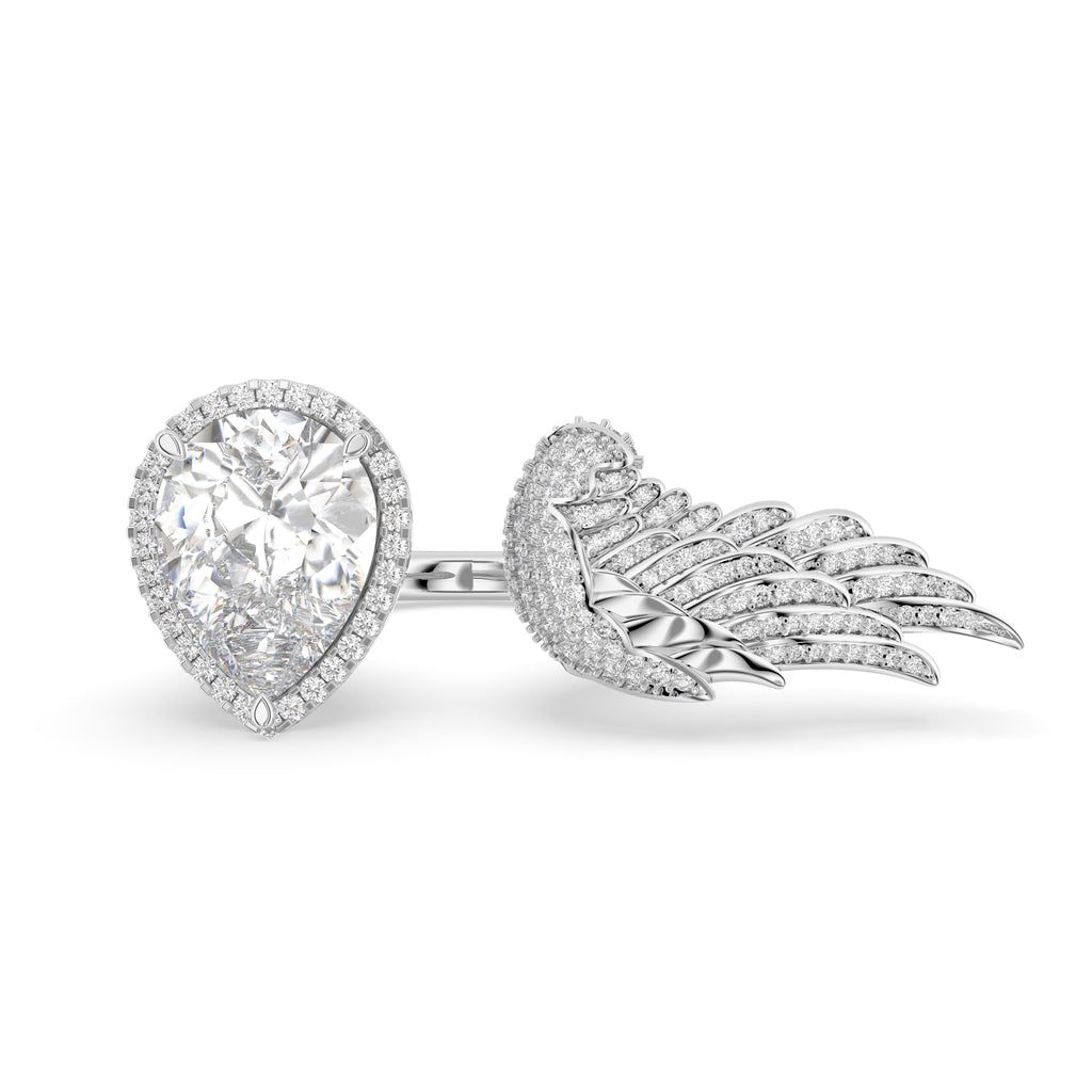 18K Bespoke Pear and Wing Diamond Ring — TOP