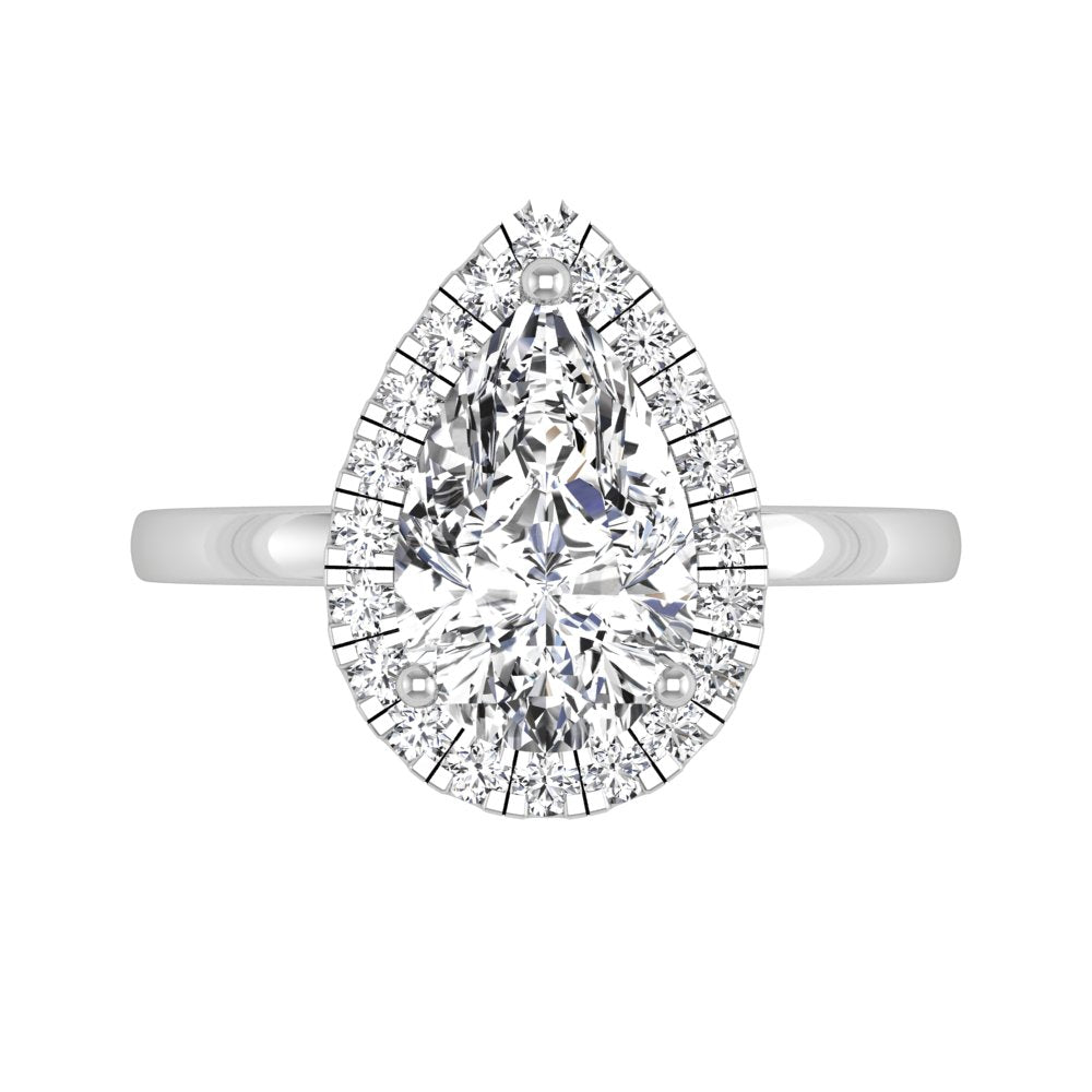 18K Halo Pear Diamond Ring — TOP