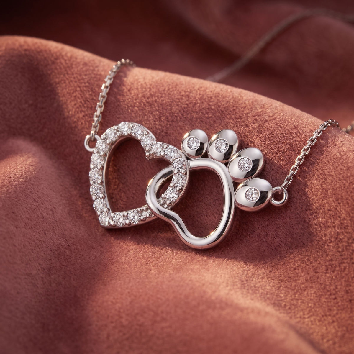 18K Bespoke Heart Paw Diamond Pendant — AI cloth, in-house