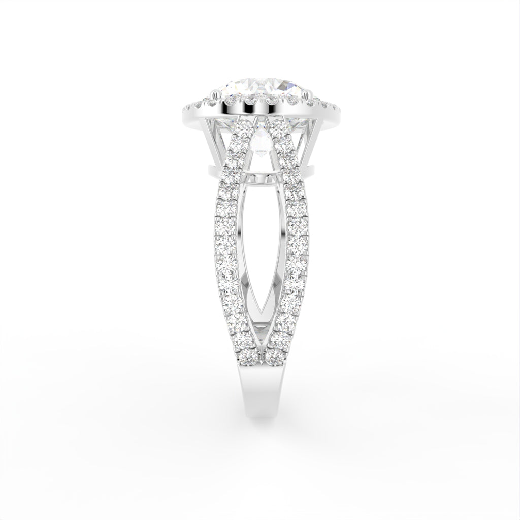 18K Halo Round Diamond Engagement Ring — SIDE