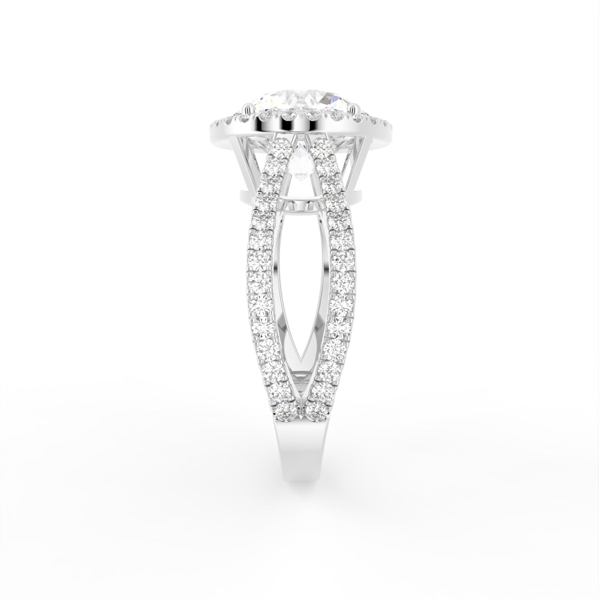 18K Halo Round Diamond Engagement Ring — SIDE