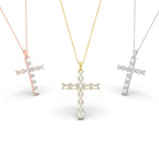 14K White Gold Cross Emerald Diamond Pendant — 3 COLOR