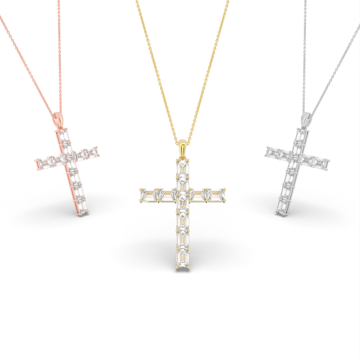 14K White Gold Cross Emerald Diamond Pendant — 3 COLOR