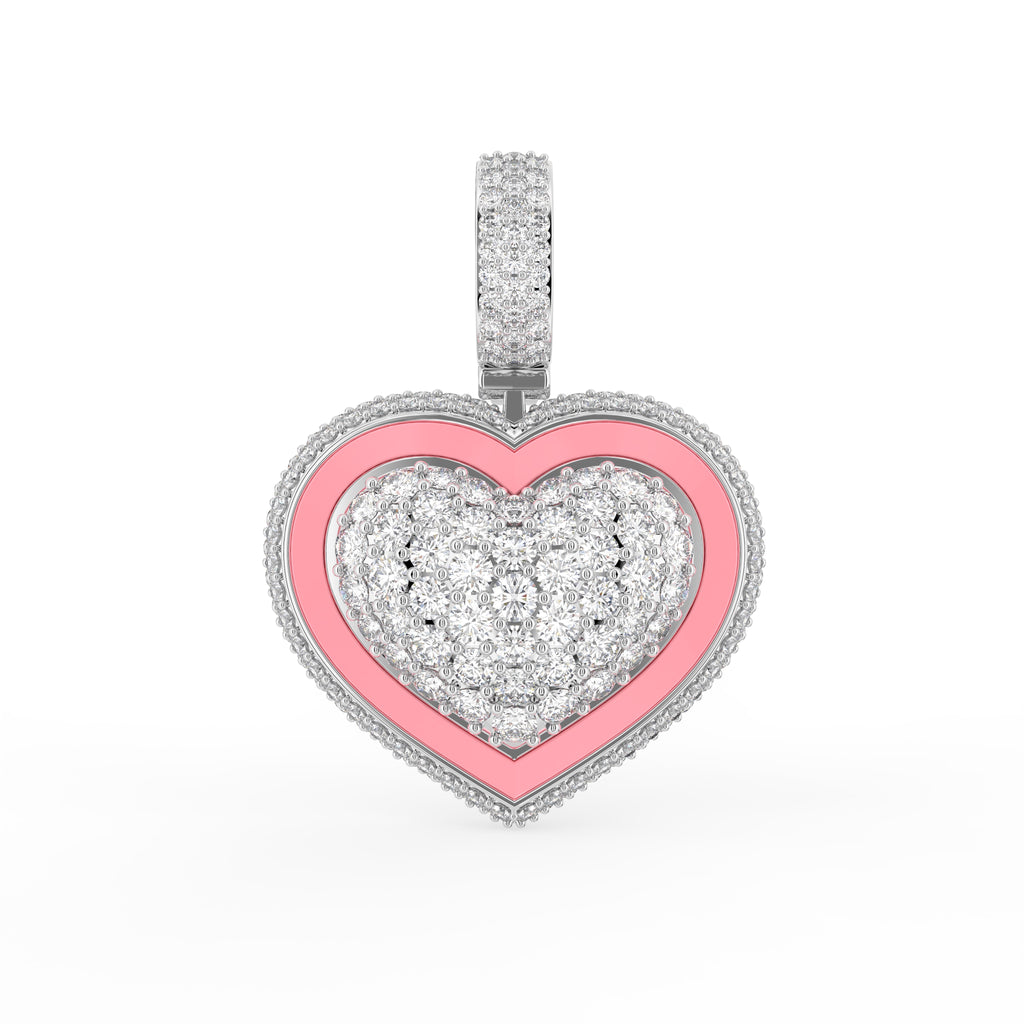 18K Pink Heart Diamond Pendant — FRONT