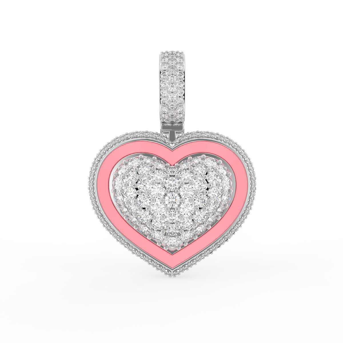 18K Pink Heart Diamond Pendant — FRONT