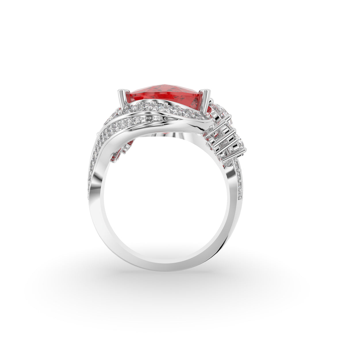 18K Red Oval and Diamond Cocktail Ring — FRONT