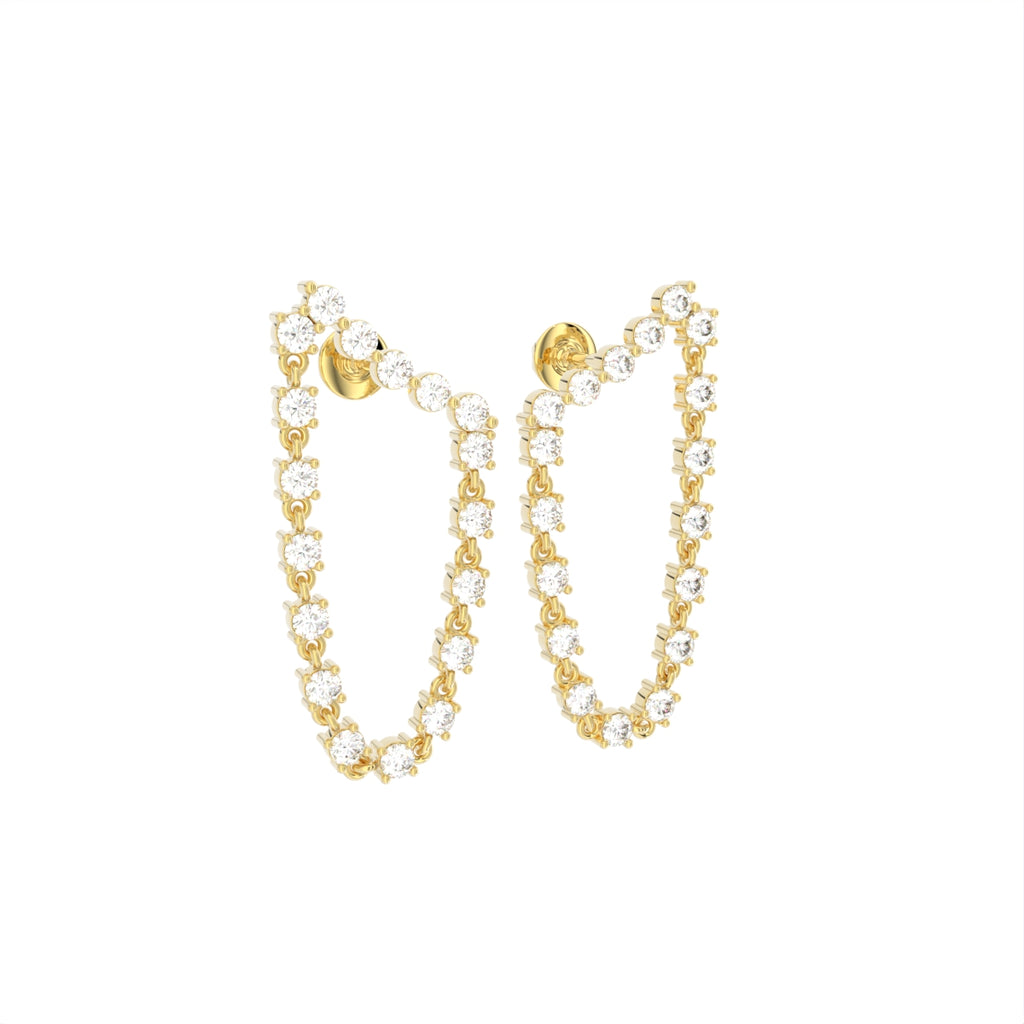 18K Yellow Gold Diamond Hoop Earrings — 3D VIEW