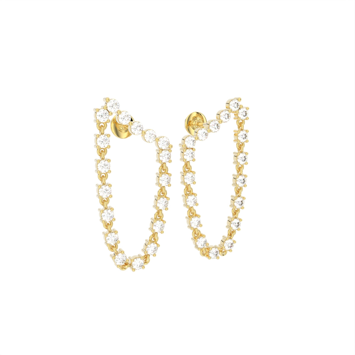 18K Yellow Gold Diamond Hoop Earrings — 3D VIEW