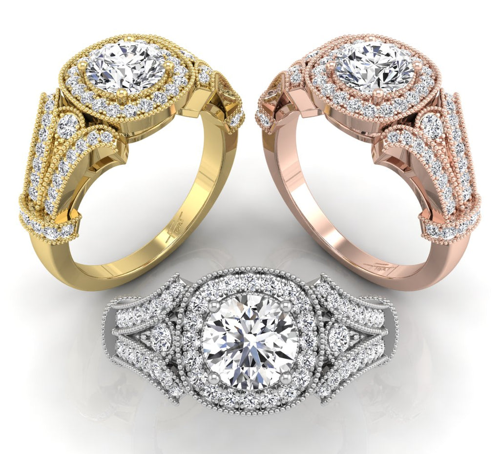 18K Bespoke Halo Round Diamond Ring — 3 COLOR