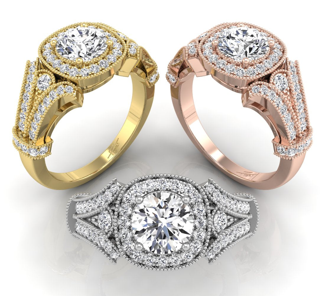 18K Bespoke Halo Round Diamond Ring — 3 COLOR