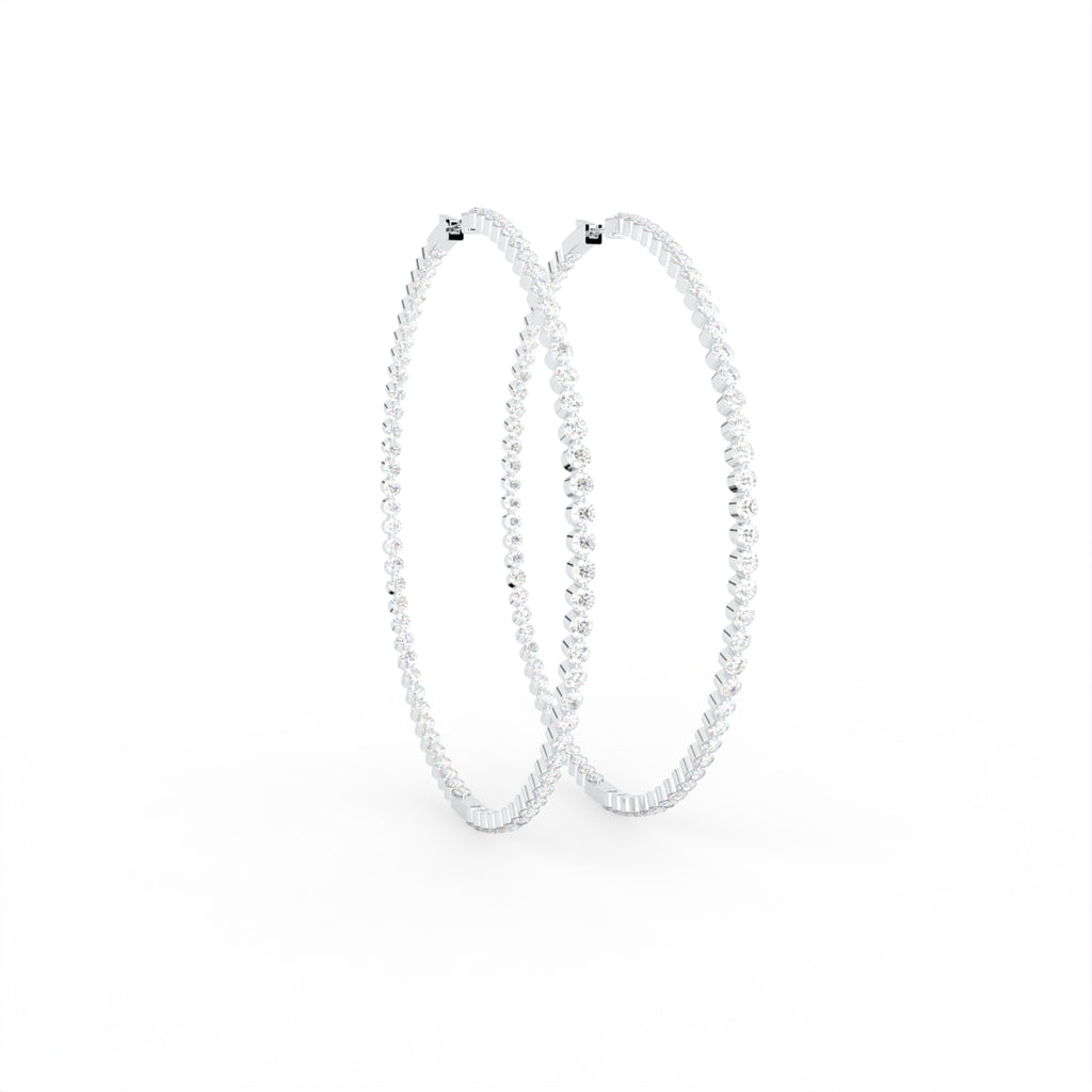 18K Round Diamond Hoop Earrings — 3D VIEW