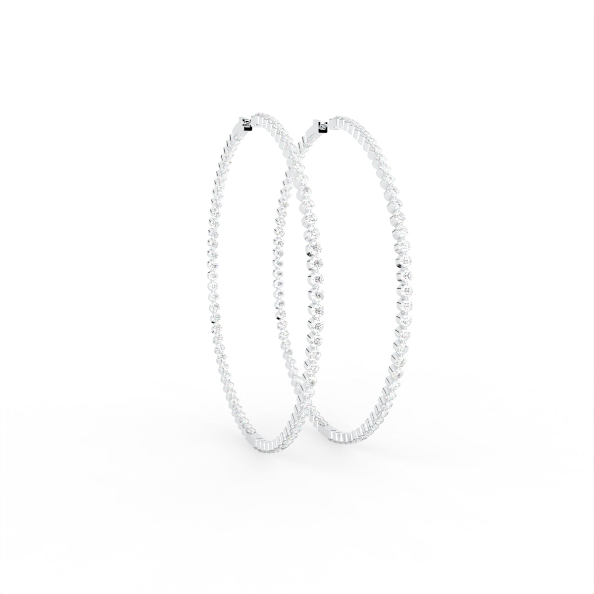 18K Round Diamond Hoop Earrings — 3D VIEW