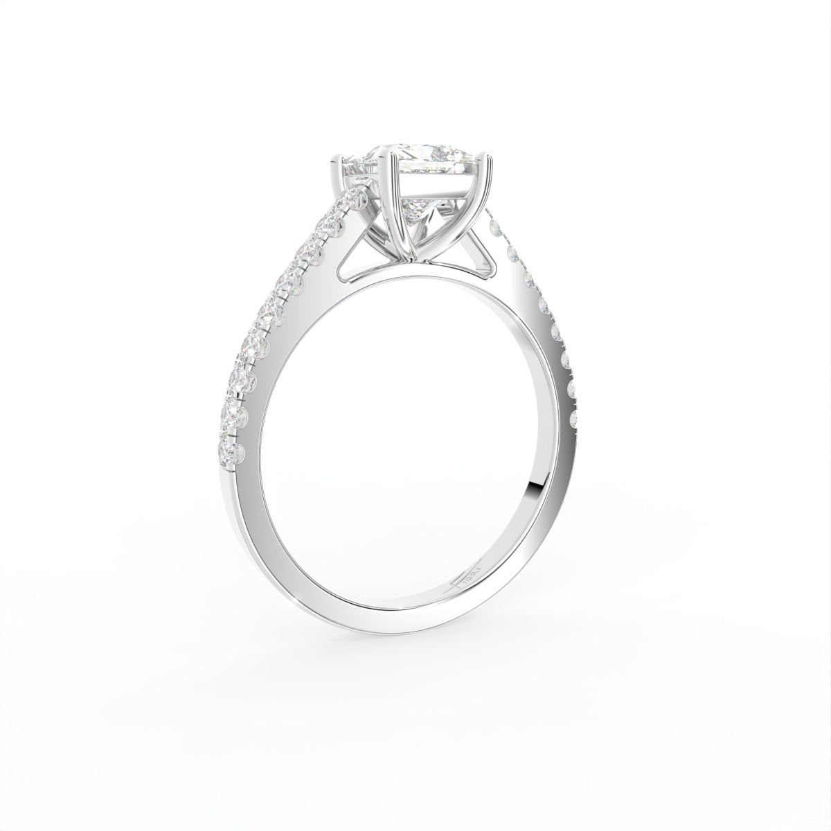 18K Solitaire Princess Diamond Engagement Ring — 3D VIEW
