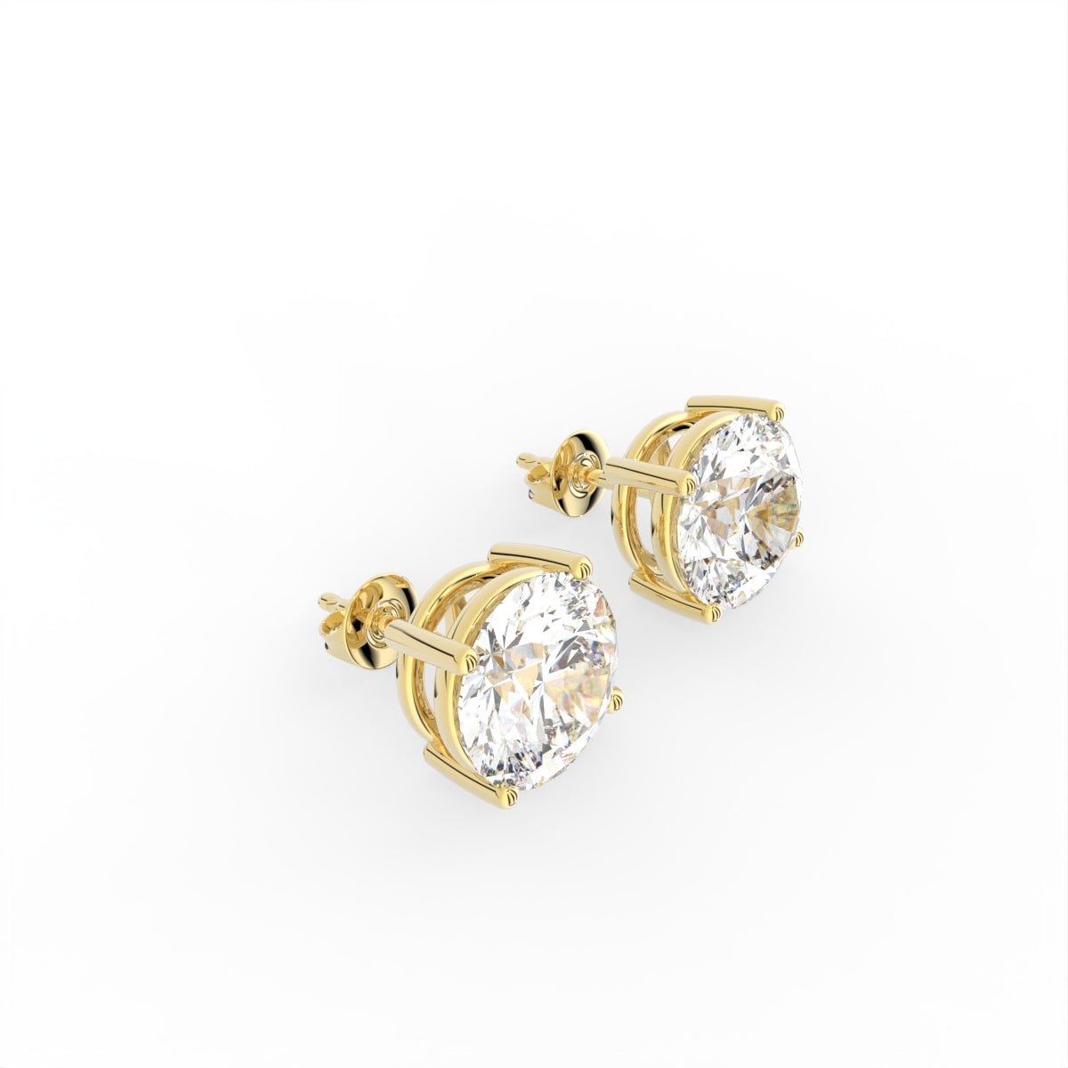 14K White Gold Solitaire Round Diamond Stud Earrings — 3D VIEW